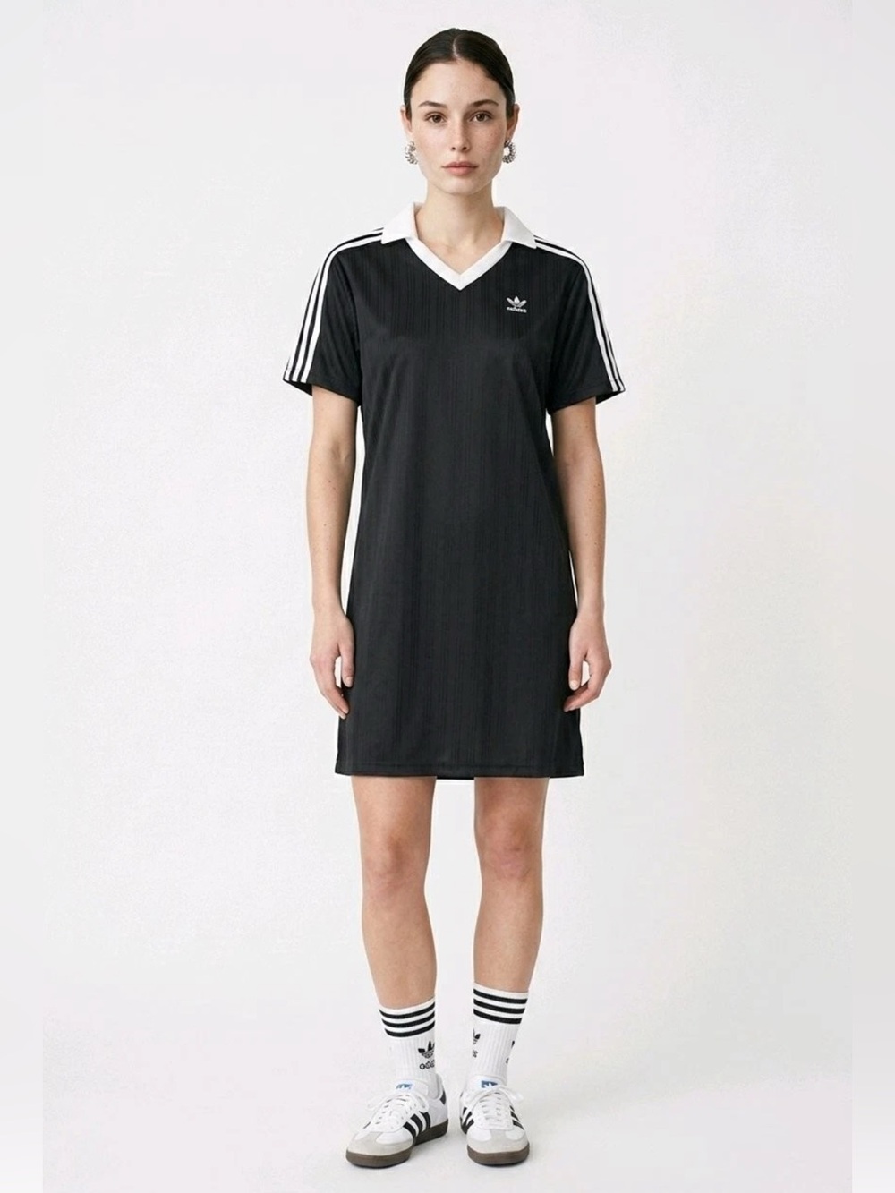 Adidas Originals Adicolor Football Jacquard V-Neck Dress Black Sz Medium